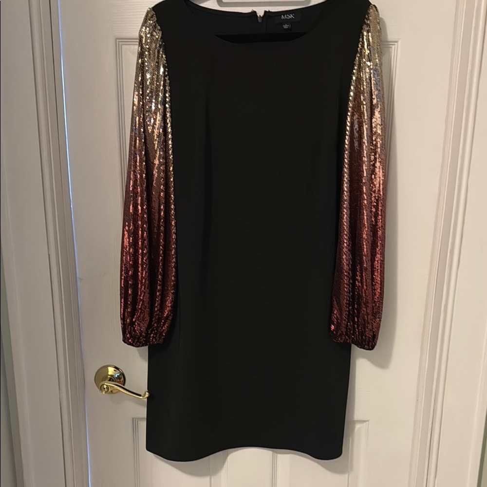 Black Dress with Sequin Ombre Sleeves